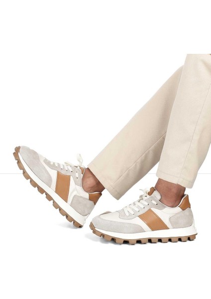 Erkek Bej Bağcıklı Kalın Tabanlı Süet Deri Sneaker fiyatları