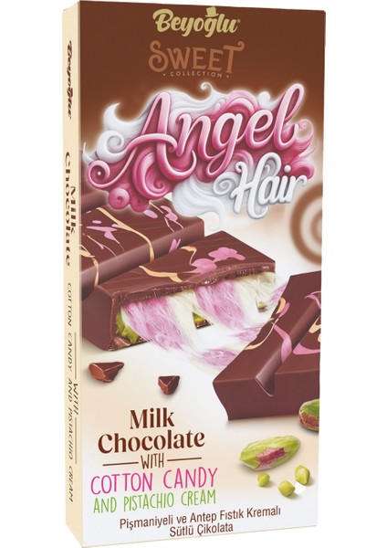 Beyoglu Angel Hair Pişmaniye ve Antep Fıstık Dolgulu Sütlü Çikolata 170 Gr.