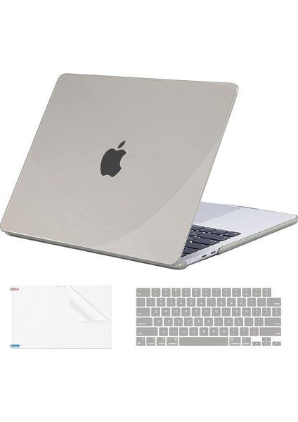 Yeni MacBook Air 13.6 Inç Kılıf ile Uyumlu 2022 2023 Sürüm A2681 M2 Çip, Retina Ekranlı, Plastik Sert Kılıf + Klavye Kılıfı + Ekran Koruyucu - Kristal Gri (Yurt Dışından)