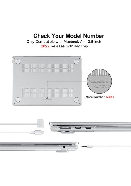 Yeni MacBook Air 13.6 Inç Kılıf ile Uyumlu 2022 2023 Sürüm A2681 M2 Çip, Retina Ekranlı, Plastik Sert Kılıf + Klavye Kılıfı + Ekran Koruyucu - Kristal Gri (Yurt Dışından) fiyatları