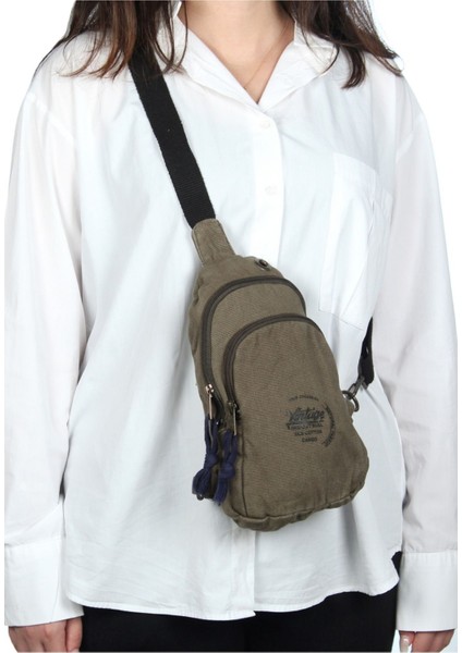 Haki Renkli Unisex Vintage Çapraz Omuz Çantası, Şık ve Rahat Kullanım
