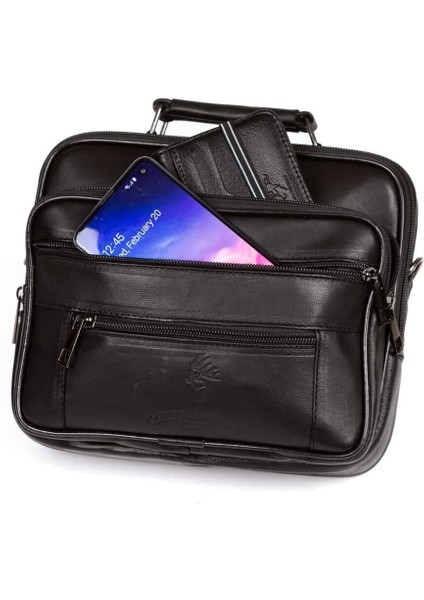 Erkek Deri Çanta Büyük Boy Siyah Omuz Askılı, Şık ve Kullanışlı Tasarım fırsatları