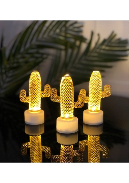 Sarı Renkli Mini Dekoratif Kaktüs Işıklı Çift Seti