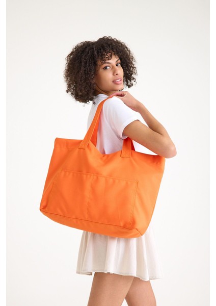 Renkli Astarlı Kadın Omuz Çantası, Plaj ve Günlük Kullanım, 4 Cepli, Turuncu fırsatları