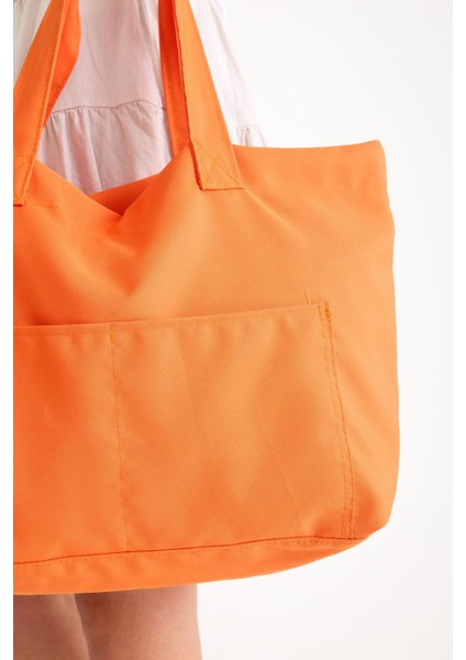 Renkli Astarlı Kadın Omuz Çantası, Plaj ve Günlük Kullanım, 4 Cepli, Turuncu