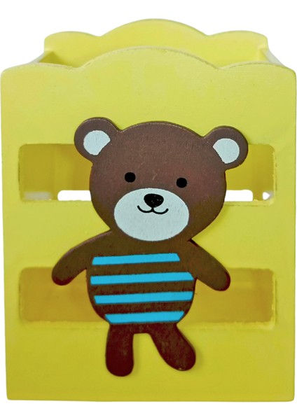 Ahşap Masaüstü Kalemlik Sevimli Ayıcık Çizgili Sarı- 1 Adet modelleri