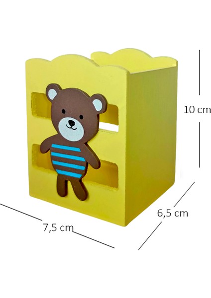 Ahşap Masaüstü Kalemlik Sevimli Ayıcık Çizgili Sarı- 1 Adet fırsatları