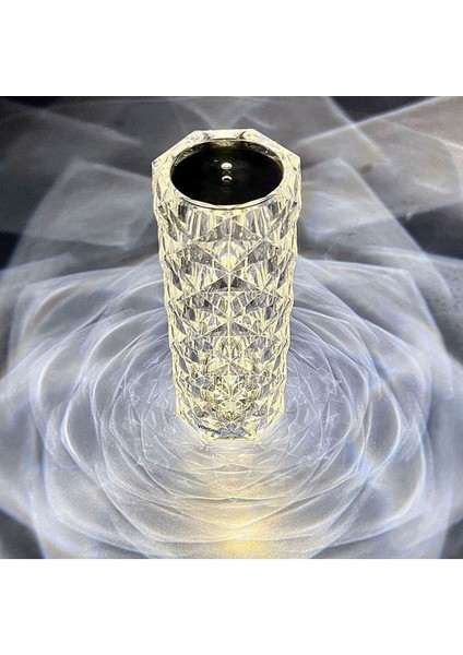 Şeffaf Kristal Gül Gölgesi ve Çok Renkli Sütunlu Silindirik Masa Lambası