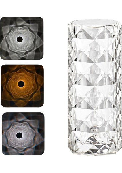 Şeffaf Kristal Gül Gölgesi ve Çok Renkli Sütunlu Silindirik Masa Lambası modelleri