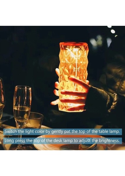 Şeffaf Kristal Gül Gölgesi ve Çok Renkli Sütunlu Silindirik Masa Lambası fırsatları