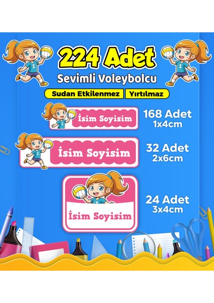 Voleybol Temalı Okul Kreş Kişiye Özel Isim Etiket Seti - Model 549