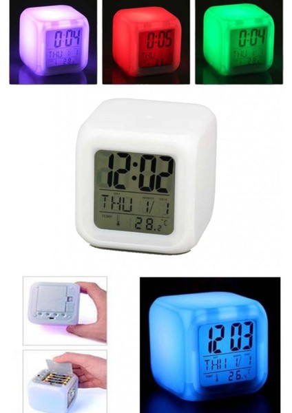 Renkli Alarmlı Termometreli Dijital Masa Saati ve Gece Lambası indirimleri