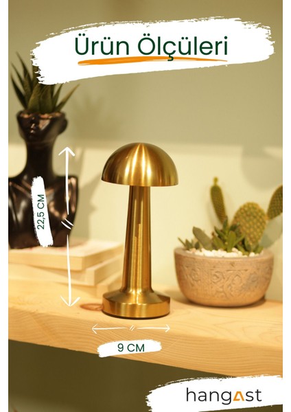 Altın Renkli Metal Mantar Masa Lambası, Kablosuz, Led, 3 Renk Seçeneği, Şık ve Kullanışlı. modelleri