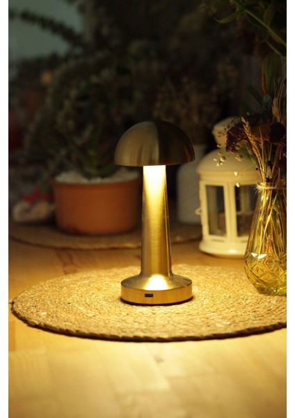 Altın Renkli Metal Mantar Masa Lambası, Kablosuz, Led, 3 Renk Seçeneği, Şık ve Kullanışlı. indirimleri