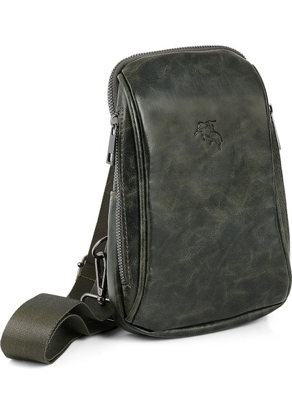 Yeşil Vegan Deri Erkek Omuz ve Sırt Çantası, Şık ve Hafif Tasarım