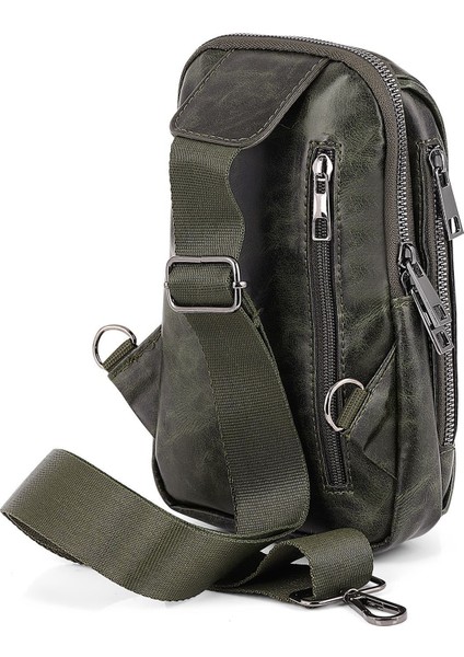 Yeşil Vegan Deri Erkek Omuz ve Sırt Çantası, Şık ve Hafif Tasarım