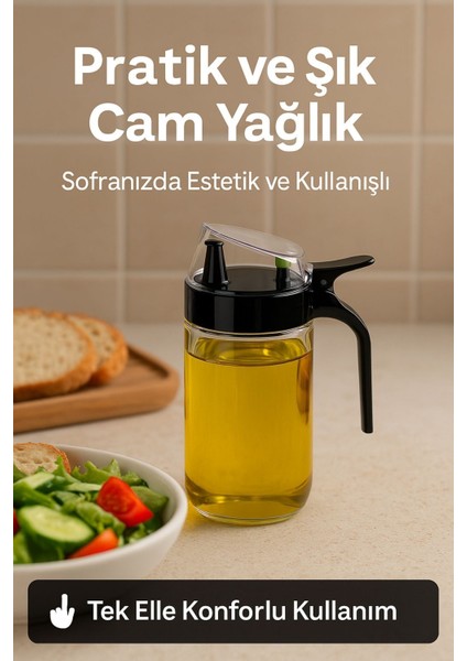 660 ml Şeffaf Cam Yağdanlık – Zeytinyağı, Sirke, Nar Ekşisi Için Ideal Siyah