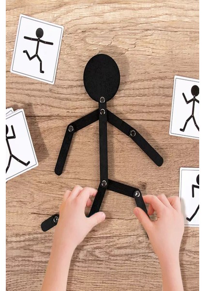 Ahşap Çöp Adam Eğitici Puzzle ve Bloklar Seti, Montessori Dostu Eğlenceli Oyuncak