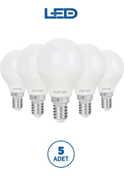RTL09211-5 Rother G45 LED Ampul 6W E14 470 Lümen 4000K Gün Işığı Enerji Tasarruflu Ampul 5 Adet