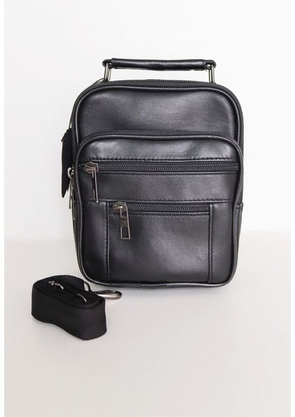 Erkek Için Ayarlanabilir Fermuarlı Deri El ve Omuz Çantası, Siyah fırsatları