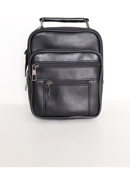 Erkek Için Ayarlanabilir Fermuarlı Deri El ve Omuz Çantası, Siyah indirimleri