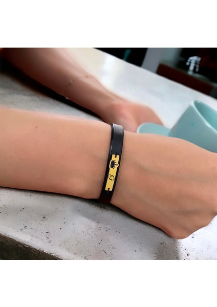 14 Ayar Plakalı Altın Ğ Harfine Özel Doğal Siyah Derili Taç Figürlü Hediye BILEKLIK-569HARF fiyatları