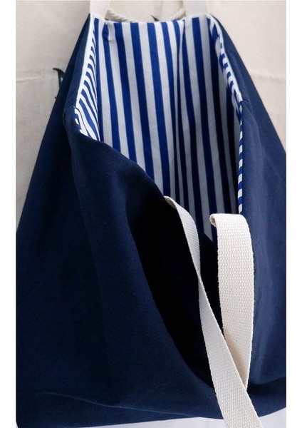 Lacivert Çift Yön Kullanılabilen Büyük 60 x 40 x 10 Canvas Çok Amaçlı Plaj Çanta indirimleri