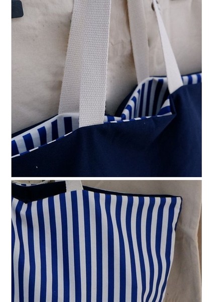 Lacivert Çift Yön Kullanılabilen Büyük 60 x 40 x 10 Canvas Çok Amaçlı Plaj Çanta