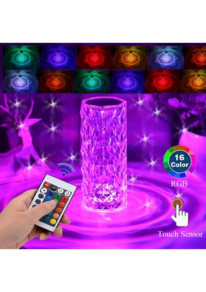 Beyaz LED Kristal Masa Lambası, Gül Temalı Şık ve Zarif Aydınlatma Seçeneği