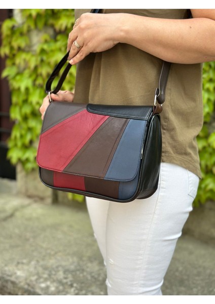 Renkli Hakiki Deri Orta Boy Çapraz Kadın Çantası 25X21X7 cm fiyatları