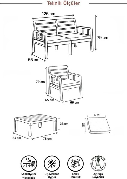 Lara / 2 1 S Bahçe Takımı Balkon - Bahçe - Teras Mobilyası / Cappucino fiyatları