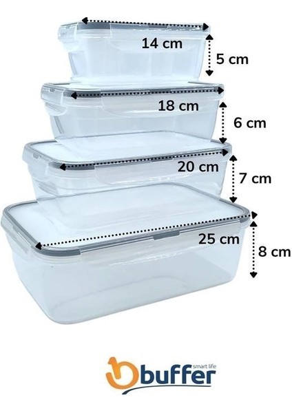 4lü Iç Içe Sızdırmaz Contalı Kilitli Kapaklı Plastik Erzak Saklama Kapları LC315