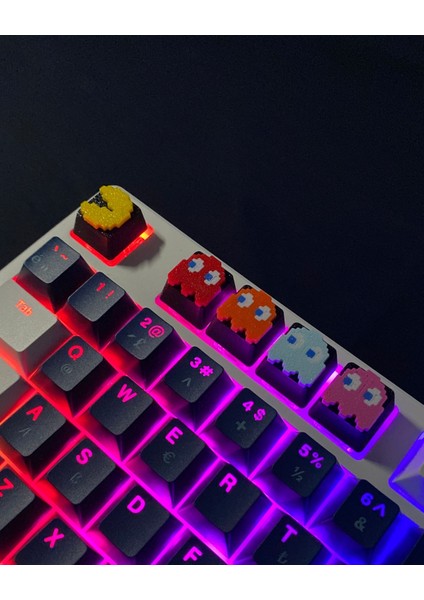 Pac-Man Klavye Tuş Seti (5’li) – Retro Ghost & Pacman Keycap | Mekanik Klavye Uyumlu