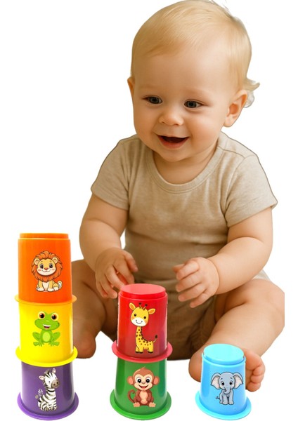 Sevimli Hayvanlar Temalı Renkli Bardak Kule Eğitici Oyun Seti fiyatları