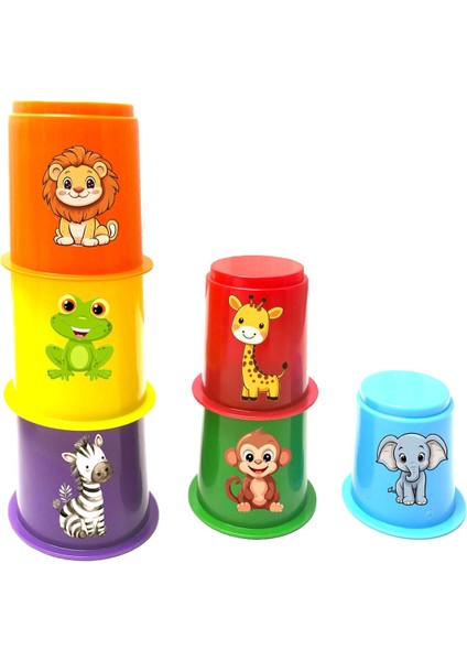 Sevimli Hayvanlar Temalı Renkli Bardak Kule Eğitici Oyun Seti modelleri