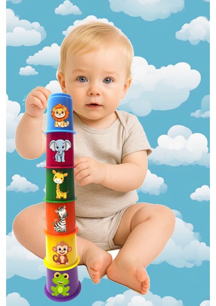 Sevimli Hayvanlar Temalı Renkli Bardak Kule Eğitici Oyun Seti fırsatları