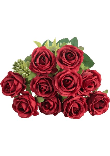 Yapay Çiçek On Baş Ipek Beyaz Gül Paketi Karalama Defteri Sevgililer Düğün Açık Bahçe Parti Aile Odası Vazo Dekorasyon Renk:kırmızı (Yurt Dışından)