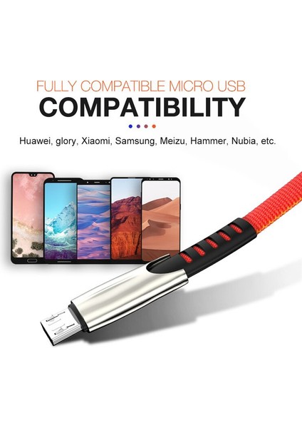 Metal Başlıklı Örgülü 1 M 3A Micro USB Data & Hızlı Şarj Kablosu