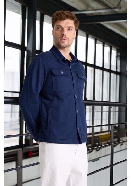 Brad Gabardin Kumaş Yan Cepli Erkek Kot Ceket - Lacivert indirimleri