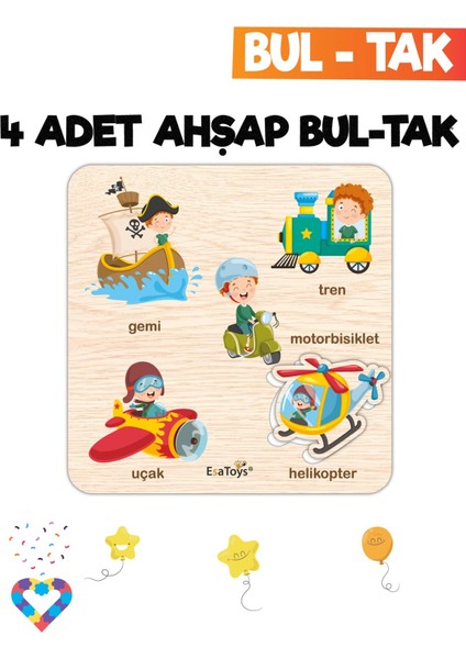 Eğitici 4'lü Bul-Tak Seti: Taşıtlar, Meyveler, Sebzeler ve Iş Makineleri fiyatları