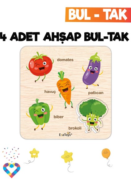 Eğitici 4'lü Bul-Tak Seti: Taşıtlar, Meyveler, Sebzeler ve Iş Makineleri fırsatları
