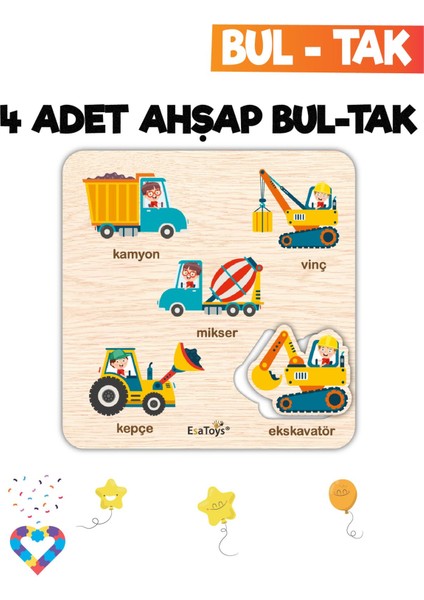 Eğitici 4'lü Bul-Tak Seti: Taşıtlar, Meyveler, Sebzeler ve Iş Makineleri indirimleri