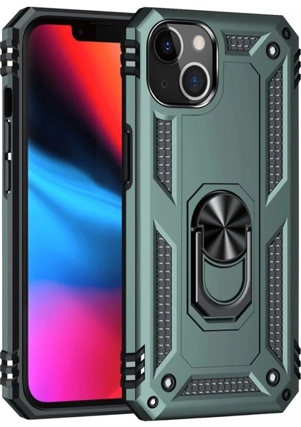 iPhone 14 Plus Kılıf Sofya Yüzüklü Silikon Kapak - Yeşil