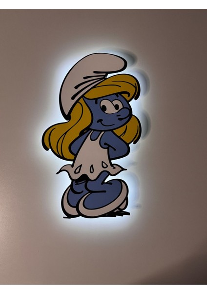 Renkli Ahşap Şirinler Şirine Çocuk Odası Gece Lambası 20X33 cm