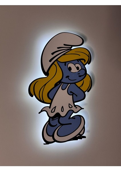 Renkli Ahşap Şirinler Şirine Çocuk Odası Gece Lambası 20X33 cm modelleri