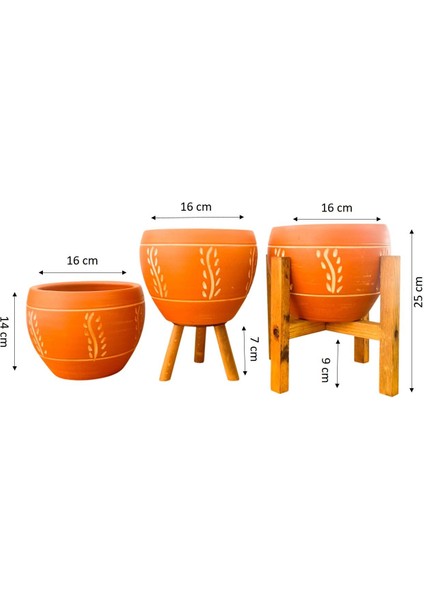 Ev Dekorasyon Nakış Desenli Terrakota Toprak Saksı Saksılık Salon Çiçeklik Üçlü Set - 15 Cm fiyatları