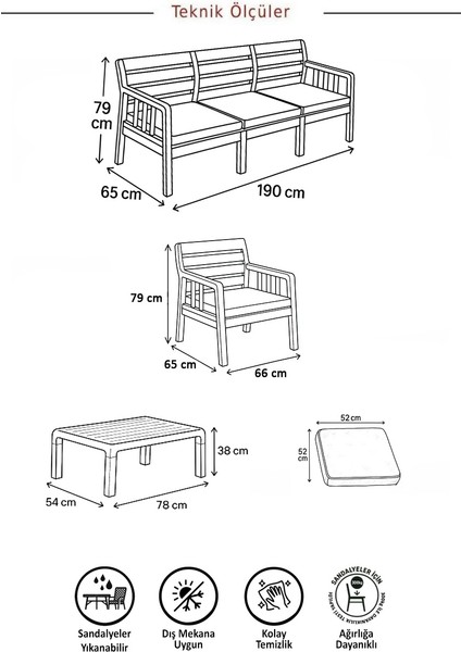 ModaLife Lara 3+1+1+S Bahçe Takımı Balkon - Bahçe - Teras Mobilyası / Cappucino