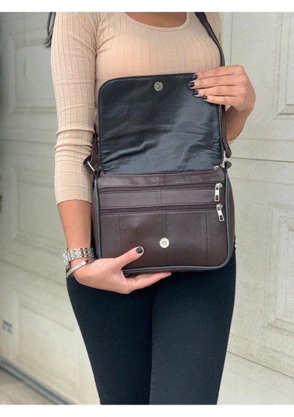 Kadın Omuz Çantası, Hakiki Deri, Koyu Kahve, Çapraz Askılı, 25X21X7 cm modelleri