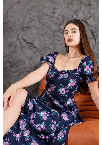 Midi Çiçek Desenli Elbise | Renkli Elbise