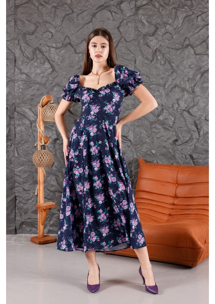 Midi Çiçek Desenli Elbise | Renkli Elbise fiyatları